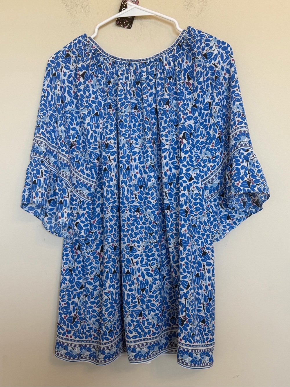 230 Max Studio London Blue Floral Butterfly Print Boho Tunic Top 1X cottagecore - Picture 7 of 8